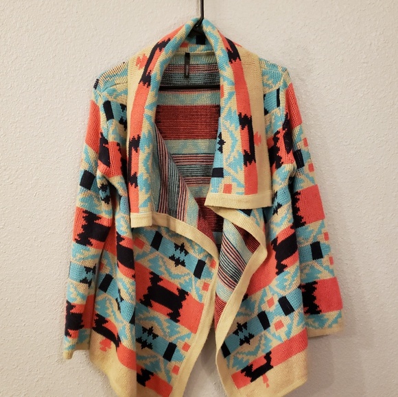 Styleholic Sweaters - BEAUTIFUL AZTEC PRINT DRAPE FRONT CARDIGAN